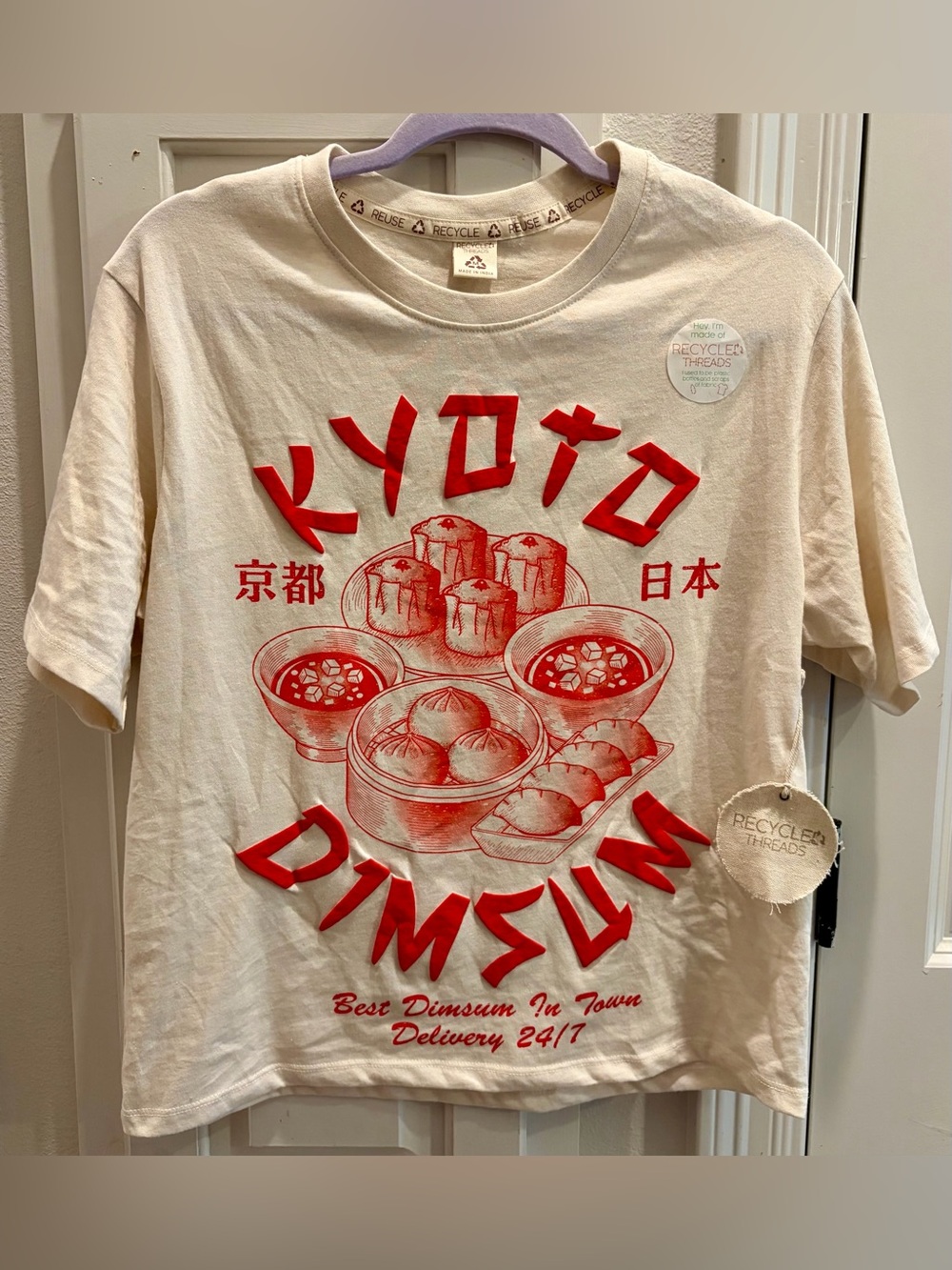NWT RECYCLED THREADS KYOTO Dimsum Graphic Tee - Cream with Red Print